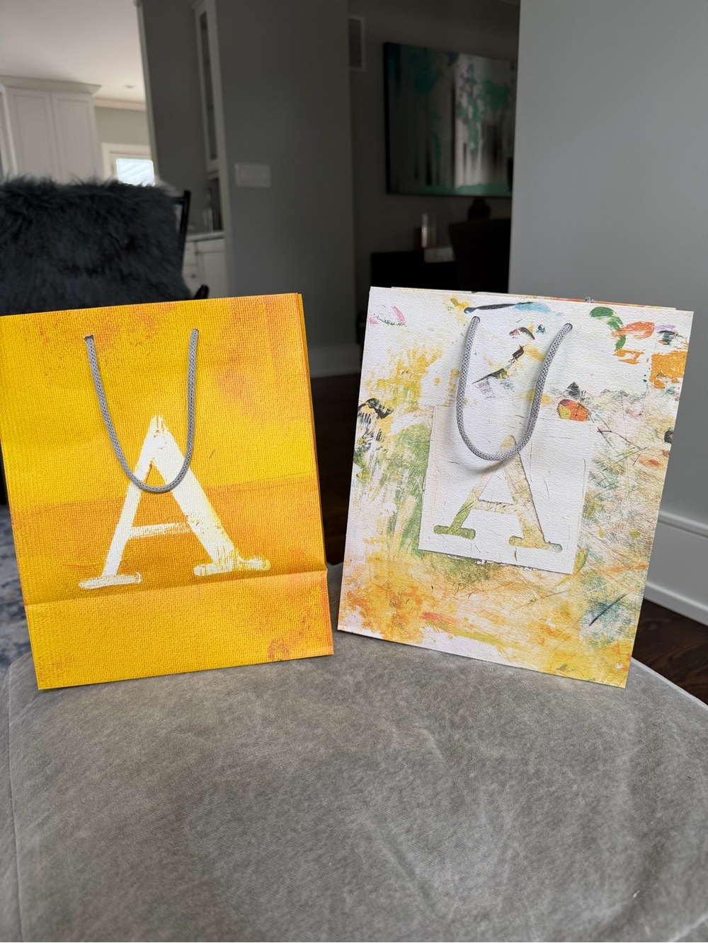 Anthropologie Yellow Monogram 'A' Gift Bag Duo